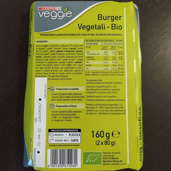 photo of Despar Veggie Burguer Bio Naturale shared by @foffi on  13 Apr 2022 - review