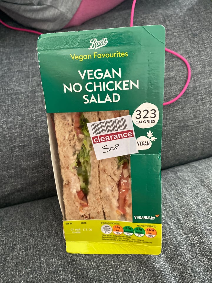 photo of Boots Vegan No Chicken Salad Sandwich shared by @vegansuttonmama on  07 Mar 2022 - review