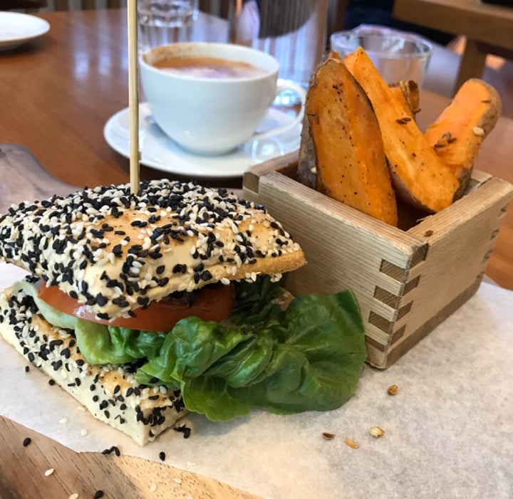 photo of The Living Cafe Sesame Tofu Burger shared by @vanessaainsley on  19 Apr 2020 - review