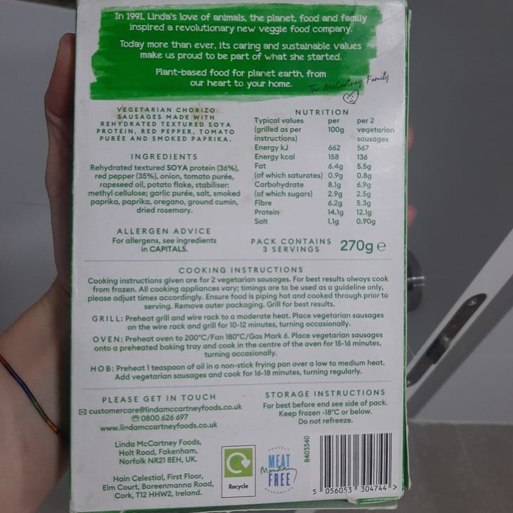 review photo of Linda McCartney's 6 Vegetarian Chorizo & Red Pepper Sausages shared by @miriamnortes on 26 Oct 2022 - review