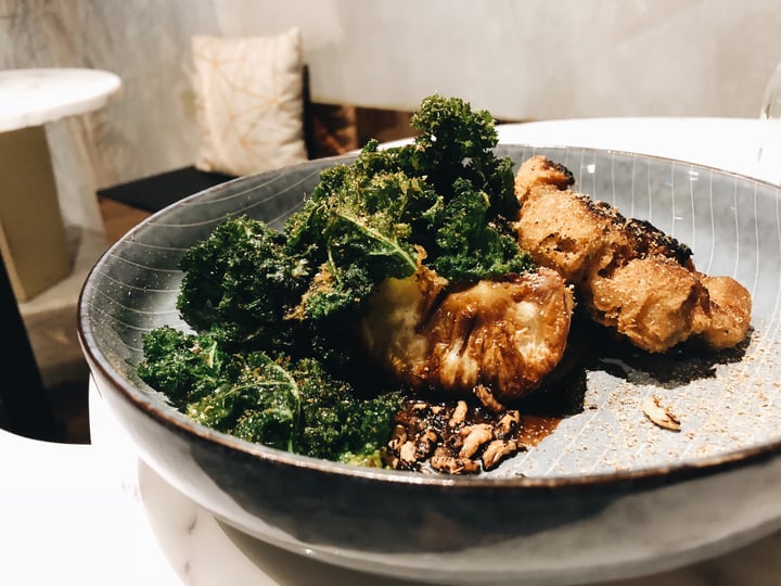 photo of HRVST Cafe & Bar Hay salt baked celeriac, onion purée, veggie jus, charred kale, tempura shimeji chunk, puffed wild rice, shaved shiitake shared by @consciouscookieee on  10 May 2018 - review
