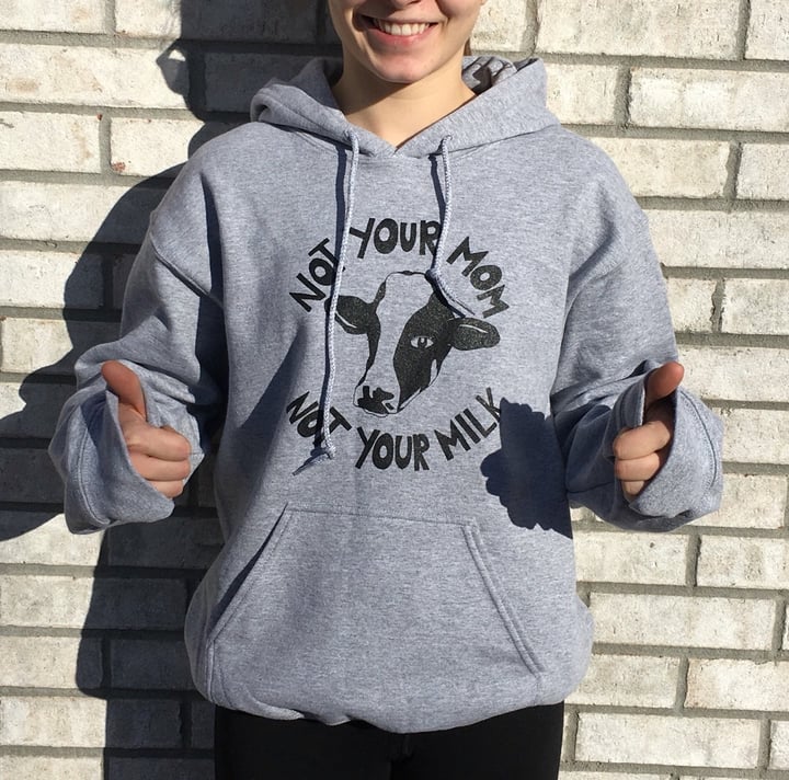 photo of Vegan Veins Not your mom not your milk hoodie shared by @kateloveskale on  06 Apr 2020 - review