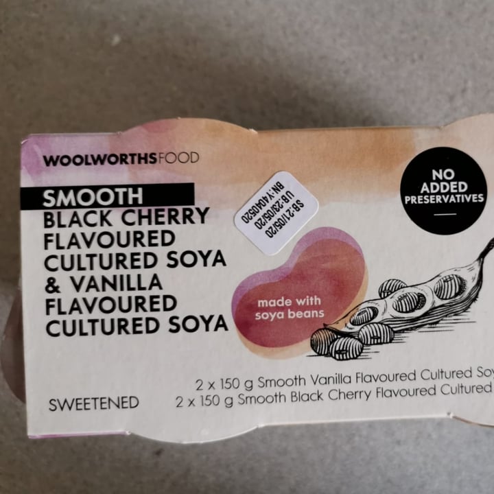 review photo of Woolworths Food Smooth Black Cherry Flavoured Cultured Soya shared by @christovanm on 09 May 2020 - review
