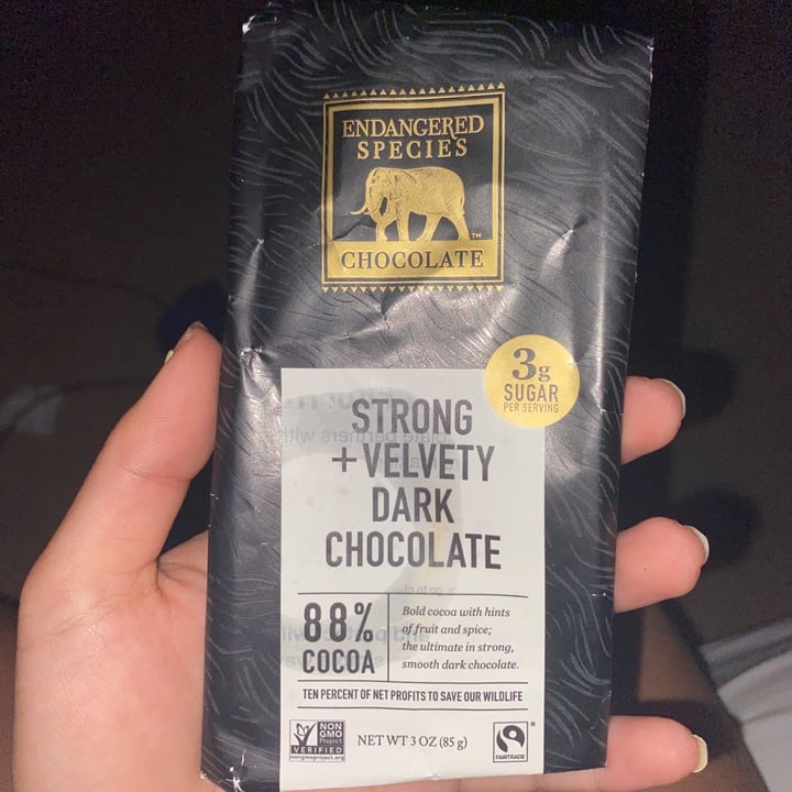 photo of Endangered Species Chocolate strong + velvety dark chocolate shared by @jren on  01 Feb 2021 - review