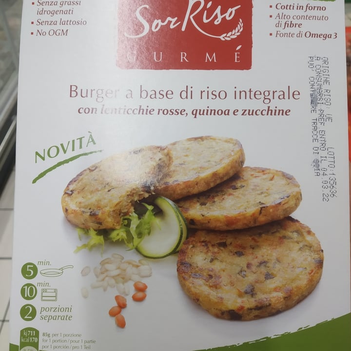 photo of SorRiso Gurmé Whole rice based burger with red lentils, quinoa and zucchini shared by @filippoforanimals on  24 Feb 2022 - review