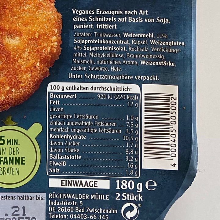 photo of Rügenwalder Mühle Vegane Mühlen Schnitzel shared by @marc19 on  17 Dec 2020 - review