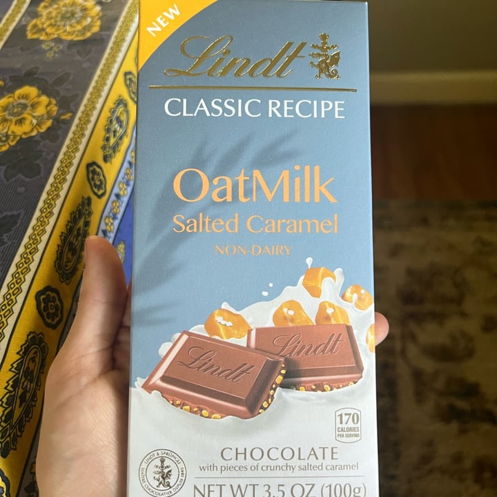 photo of Lindt Vegan Salted Caramel Oat Based Chocolate shared by @oaktreeisland on  09 Jul 2022 - review