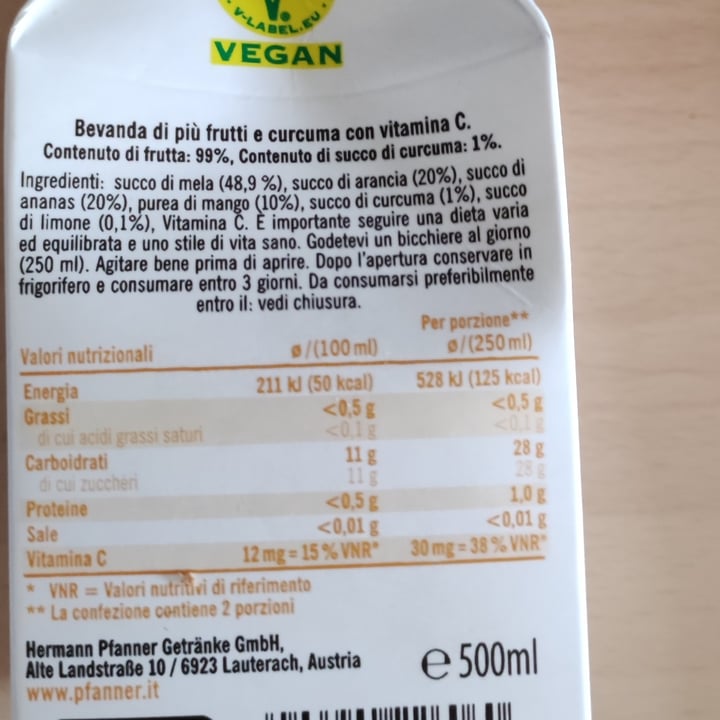 review photo of Pfanner #FattiBell* Spremuta di Frutta + Curcuma Vitamina C shared by @ilax on 26 Apr 2022 - review