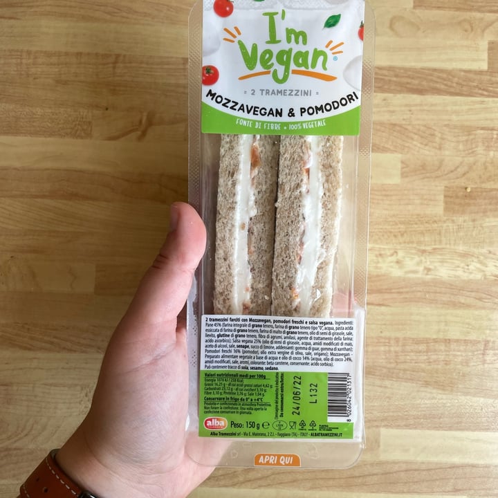 photo of I’m vegan Tramezzini Mozzavegan & Pomodori shared by @letiziaquarta on  26 May 2022 - review