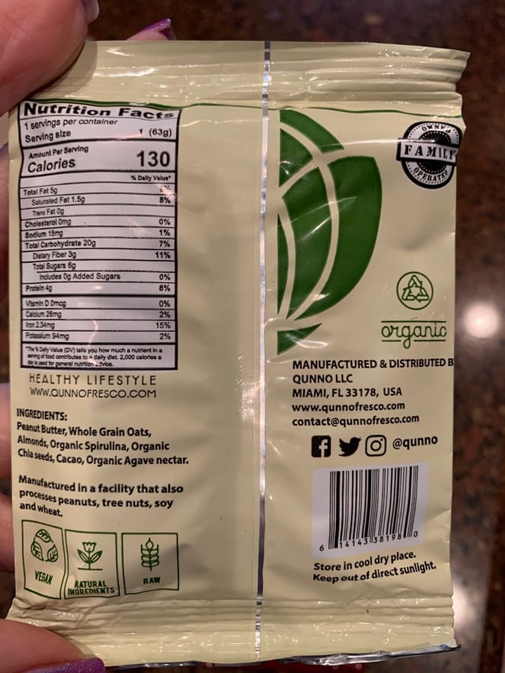 photo of Qunno Vegan Protein Bar shared by @andreamarie on  08 Dec 2019 - review