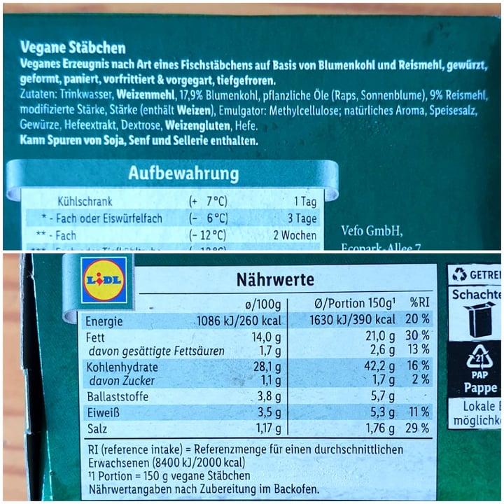 photo of Vemondo Vegane Fischstäbchen shared by @sophonax on  27 Oct 2021 - review