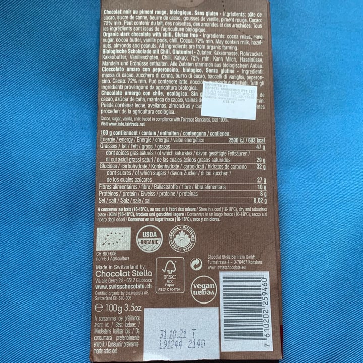 photo of Chocolat Stella 72% Dark Chocolate shared by @tangoujun on  04 Jun 2020 - review