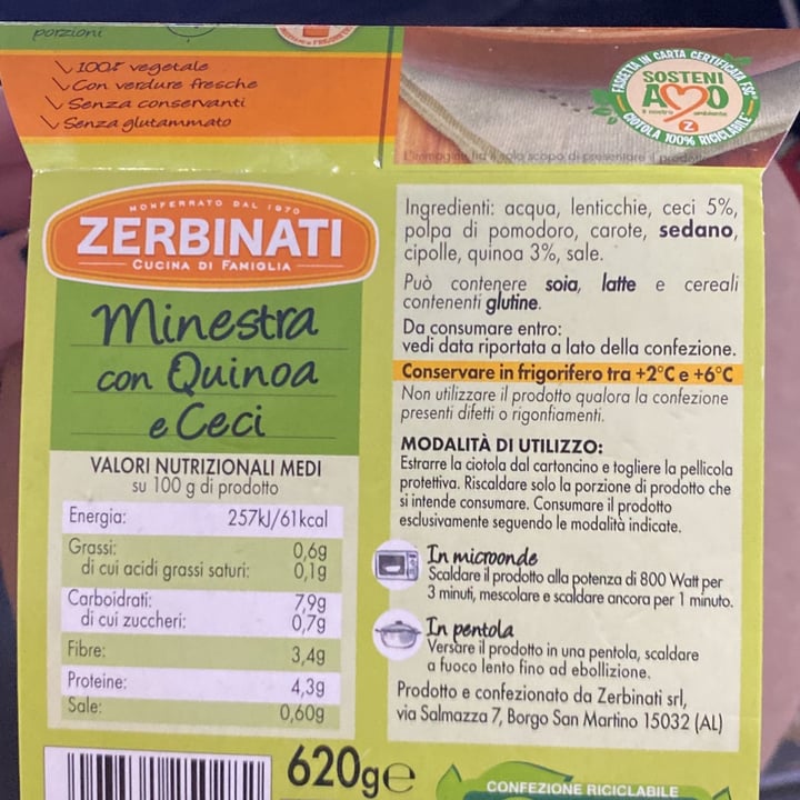 photo of Zerbinati Minestra Con Quinoa E Ceci shared by @difgreta on  10 Dec 2021 - review