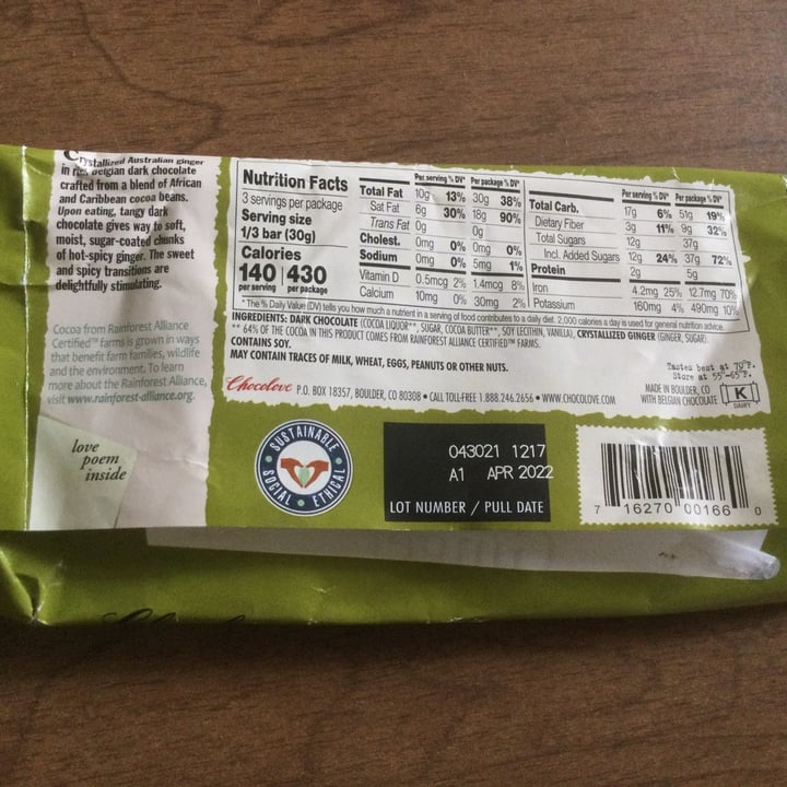 review photo of Chocolove Ginger crystallized in dark chocolate shared by @pattyrf on 16 Sep 2021 - review
