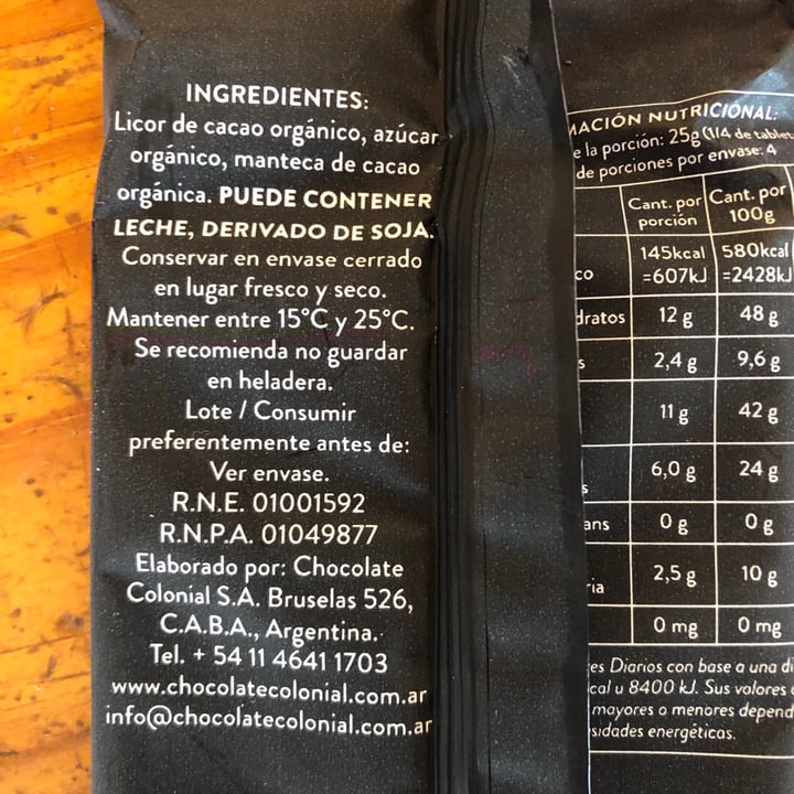 photo of Chocolate Colonial Chocolate orgánico 70% shared by @soffveggie on  10 Oct 2021 - review
