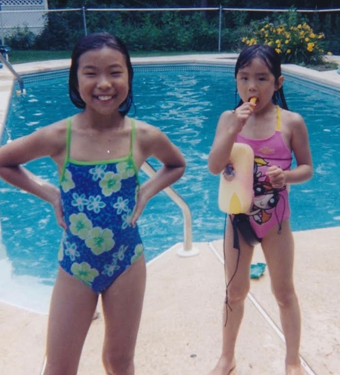 Sorah and Ami swimming