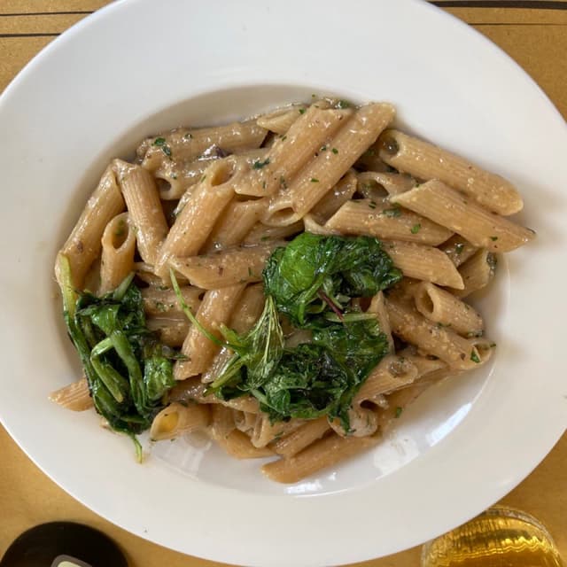 Photo of the dish “tagliatelle al pesto di erbe aromatiche e sedano con asparagi piastrati”