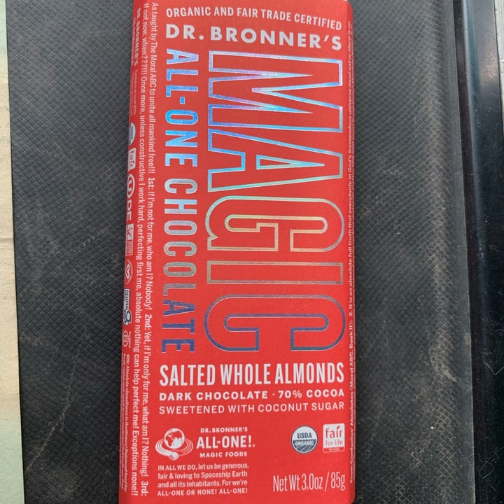 photo of Dr. Bronner's Magic salted whole almonds chocolate bar shared by @allhess on  25 Oct 2022 - review