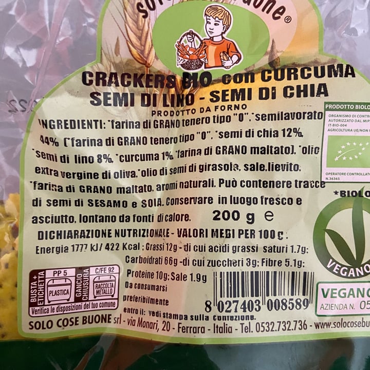 photo of Solo Cose Buone Crackers con Curcuma, Semi di Lino e di Chia shared by @rebeccagreco99 on  25 Mar 2022 - review