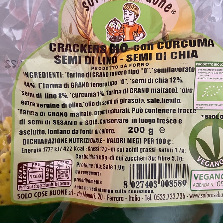 review photo of Solo Cose Buone Crackers con Curcuma, Semi di Lino e di Chia shared by @rebeccagreco99 on 25 Mar 2022 - review