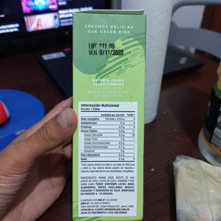 photo of Haulani paleta de ananá y jengibre shared by @tebanchay on  12 May 2022 - review