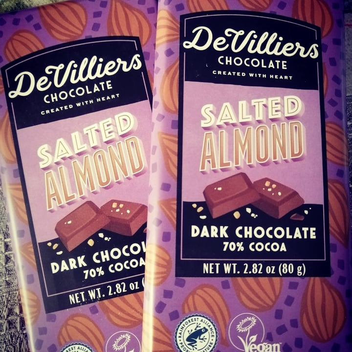 photo of De Villiers Chocolate Salted Almond Dark Chocolate shared by @ingridgeertsema on  02 Oct 2021 - review