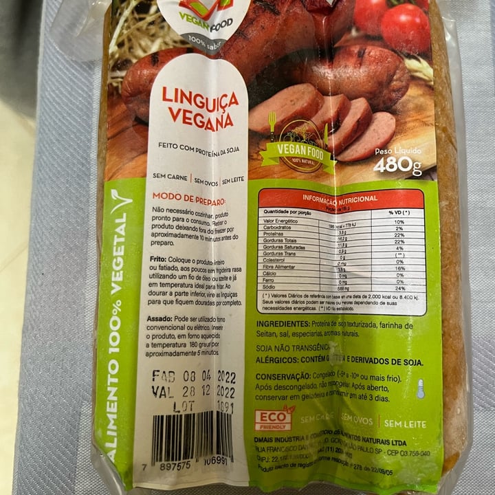 review photo of Vegan Food Club linguica vegana shared by @vidaveg on 11 May 2022 - review