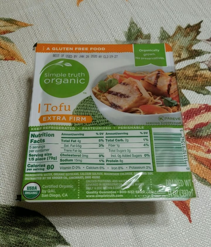 photo of Kroger Marketplace Simple Truth Organic Extra Firm Tofu shared by @agreene428 on  01 Dec 2019 - review