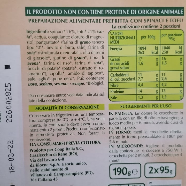 review photo of Vivi Verde Coop crocchette vegetali a base di spinaci e tofu shared by @frafrifra96 on 26 Mar 2022 - review