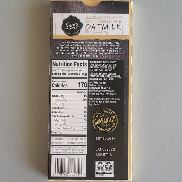 photo of Sam’s Choice Dark Chocolate With Oatmilk shared by @pink417 on  16 Jun 2022 - review