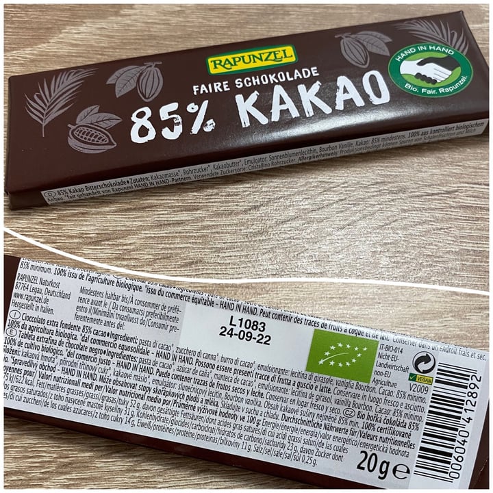 photo of Rapunzel Faire Schokolade 85% Kakao shared by @aleglass on  16 Mar 2022 - review