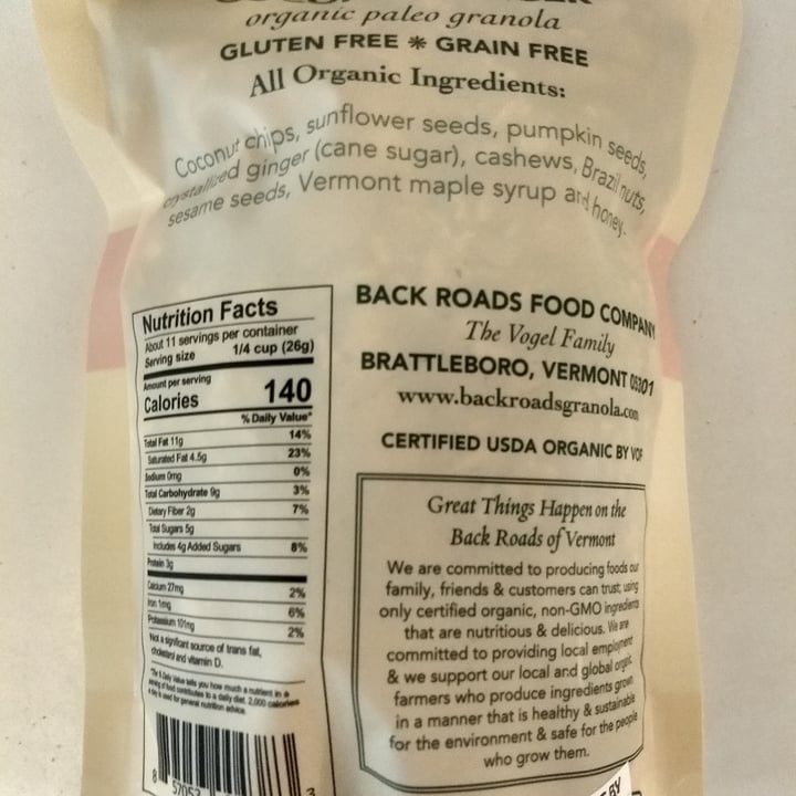 photo of Back Roads Food Company Coconut Ginger Organic Paleo Granola shared by @chrsull on  26 Jun 2021 - review
