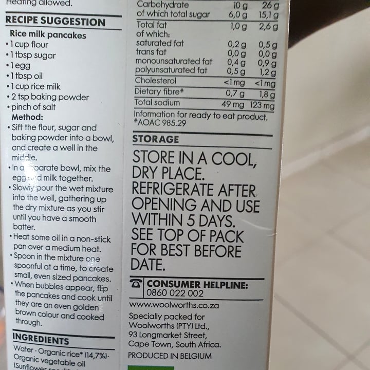 photo of Woolworths Food Organic Rice Milk with Sunflower Seed Oil shared by @josphua on  12 Mar 2021 - review