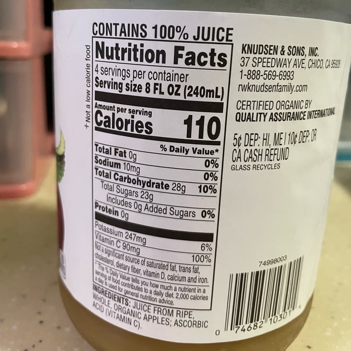 photo of R.W. Knudsen Organic apple juice shared by @pq on  26 Nov 2022 - review