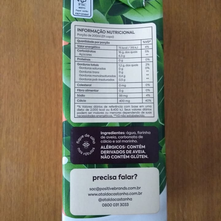 review photo of A Tal da Castanha Leite de aveia (Sem Glúten) shared by @mariaaparecida on 06 May 2022 - review