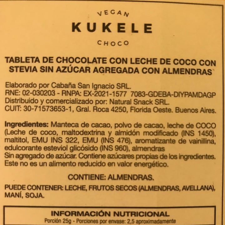 photo of Kukele Vegan Choco Chocolate Con Leche De Coco Cacao 40% shared by @sechague on  21 Nov 2021 - review