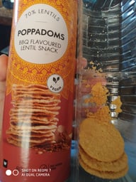 Poppadoms BBQ flavoured lentil snack