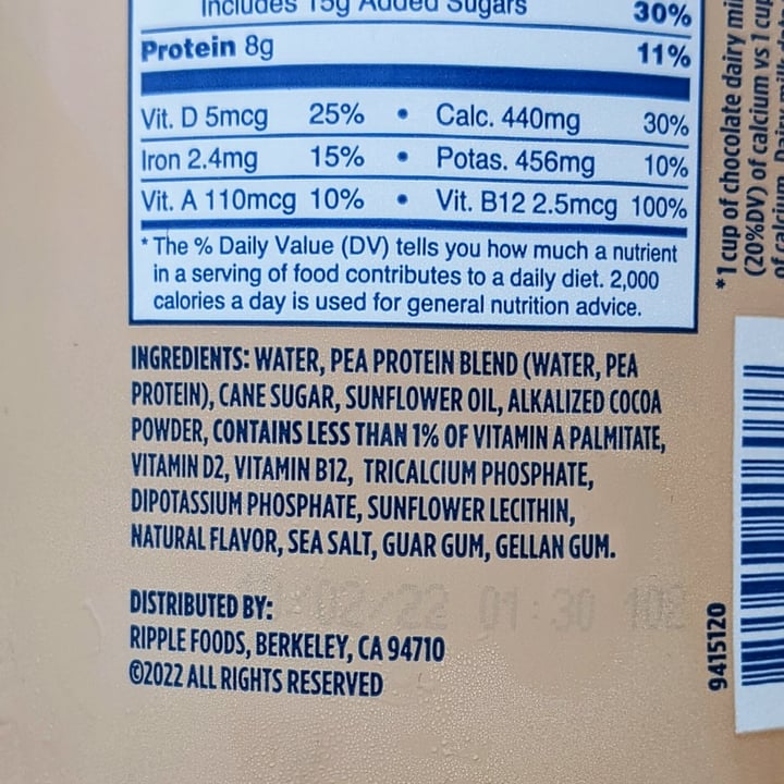 photo of Ripple Foods Chocolate Plant-Based Milk shared by @veggieassassin on  11 May 2022 - review