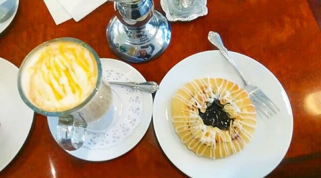 Photo of the dish “Blueberry Danish And Caramel Latte”