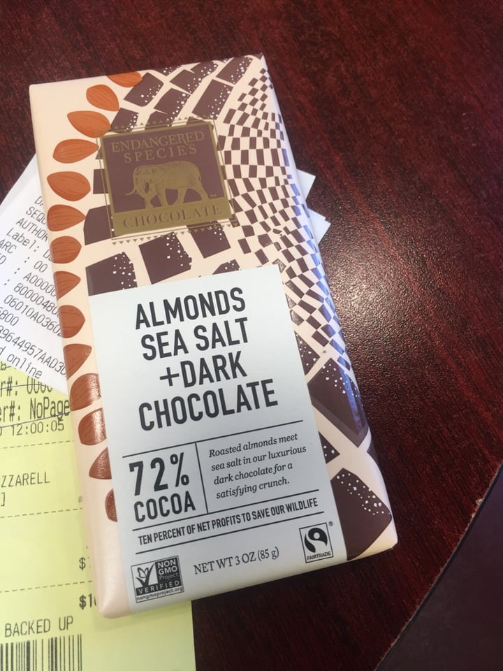 photo of Endangered Species Chocolate Almonds Sea Salt + Dark Chocolate shared by @haleymae on  21 Jan 2020 - review