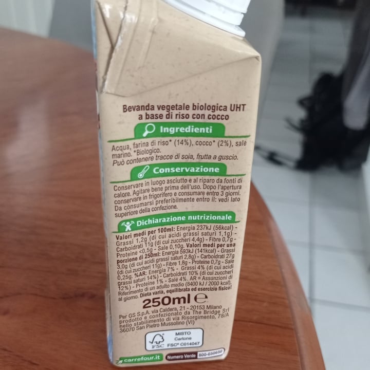 photo of Carrefour Bio Drink riso e cocco shared by @elenaaio on  11 Sep 2022 - review