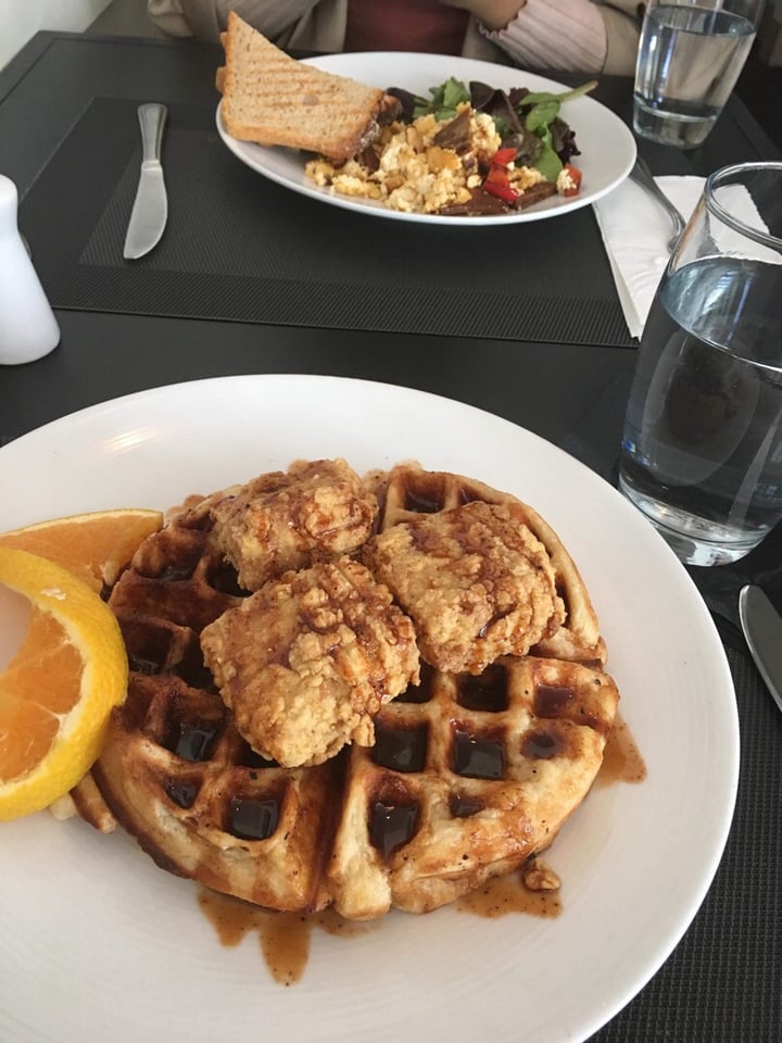 review photo of True Bistro (Closed) Waffle with Buttermilk Fried Tofu and Chili Agave Syrup shared by @eurekal on 04 Nov 2018 - review