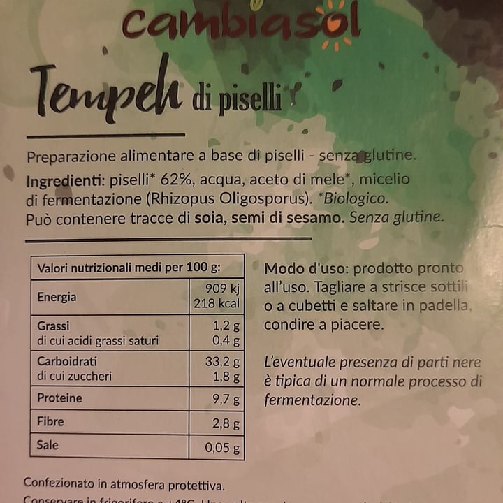 photo of Cambiasol Tempeh di piselli shared by @mercedesmata on  30 Jun 2022 - review