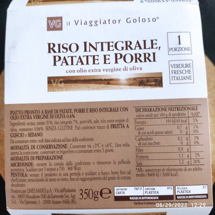 photo of Il Viaggiator Goloso Riso integrale patate e porri shared by @marumomo on  29 Aug 2022 - review