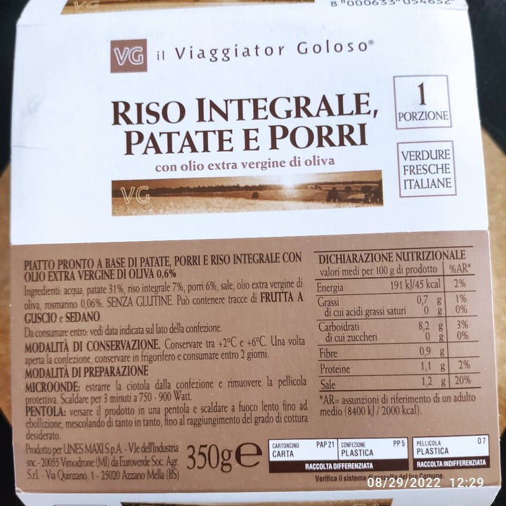 review photo of Il Viaggiator Goloso Riso integrale patate e porri shared by @marumomo on 29 Aug 2022 - review