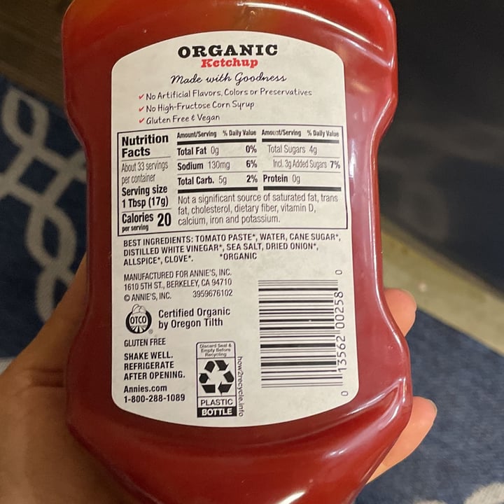 photo of Annie’s Organic Ketchup shared by @earthbug on  22 May 2022 - review