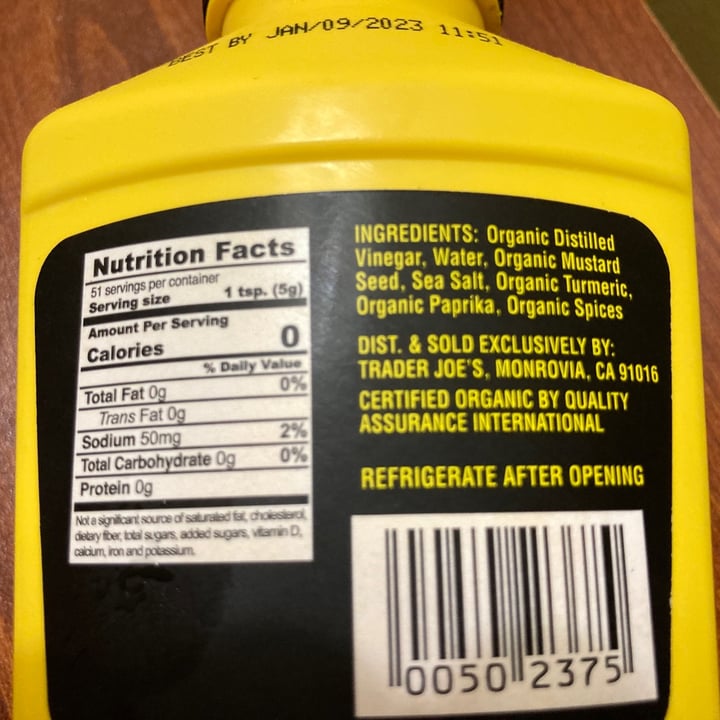 photo of Trader Joe's Organic Yellow Mustard shared by @teresahaering on  07 Sep 2021 - review