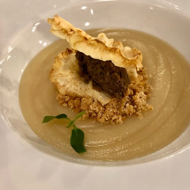 Photo of the dish “Vellutata di sedano rapa con topenade di olive taggiasche”