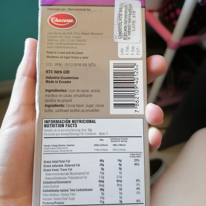 photo of Chocono Chocolate 85% Cacao shared by @polavargas on  08 Apr 2021 - review