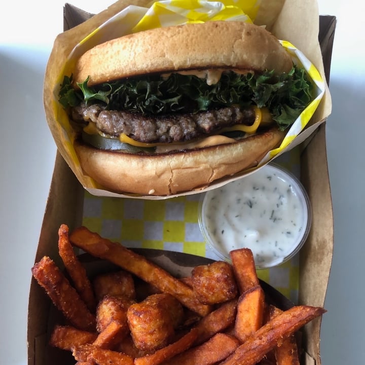 review photo of Honeybee Burger burger With Fries And Tots shared by @csloan on 17 Jun 2022 - review